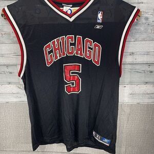 Chicago Bulls Mens Black Jersey XL Red Reebok Jalen Rose #5